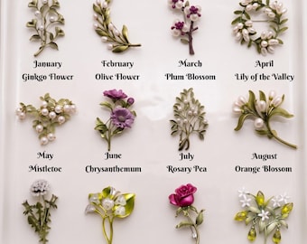 Personalized Birth Month Flower Brooch, Vintage Brooch, Wedding Brooch, Birthday Gift for Her