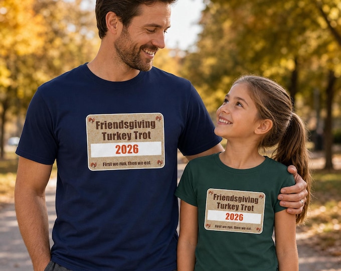 Featured listing image: Friendsgiving Turkey Trot 2026 Tee | Customized Back | Thanksgiving Race Shirt