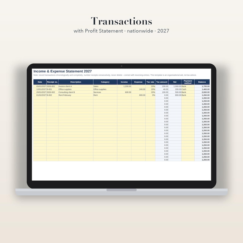 Income and Expense Tracker 2027 Excel Template With Profit Statement ...