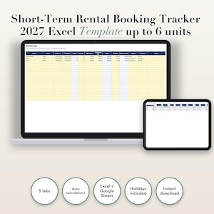 Short-Term Rental Booking Tracker 2027 Excel Template up to 6 units | Vacation Rental Occupancy Calendar with Revenue & Occupancy Rate