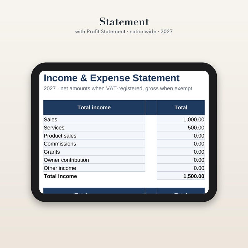 Income and Expense Tracker 2027 Excel Template With Profit Statement ...
