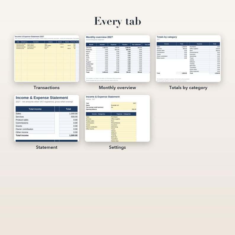 Income and Expense Tracker 2027 Excel Template With Profit Statement ...