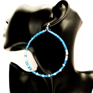 Turquoise and Silver Beaded Hoop Earrings
