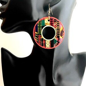 Chidenma - Kente Wood Leather Colorful Dangle Earrings Happy Mail