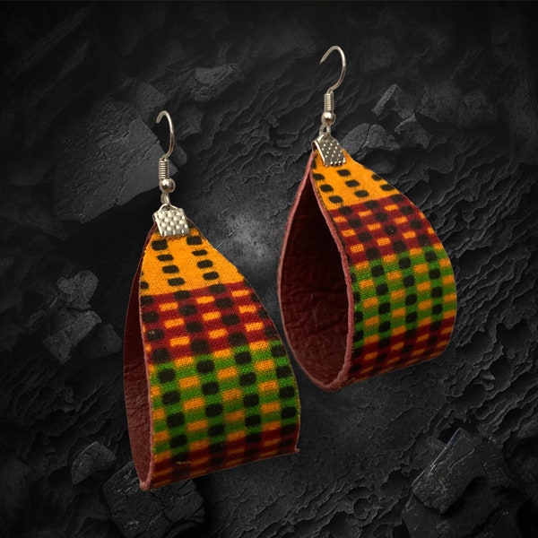 Dayo - Leather and Kente Earrings