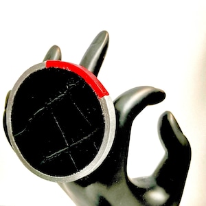 The ‘Power Supply’ Leather Crocodile Statement Ring in Silver Black and Red