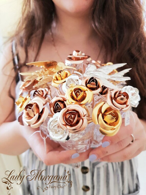 Hair Stick Clip Golden Bun Stick Clip Flower Rose Stick Etsy