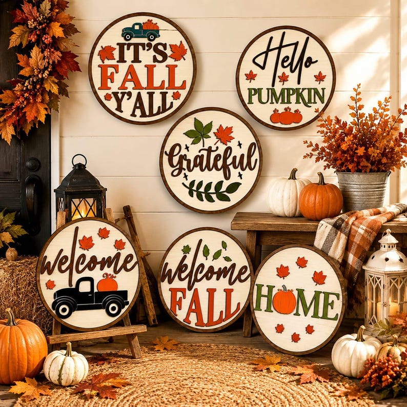 Fall Welcome Signs Set of 6, Autumn Decor, Harvest Home Wall Art ...