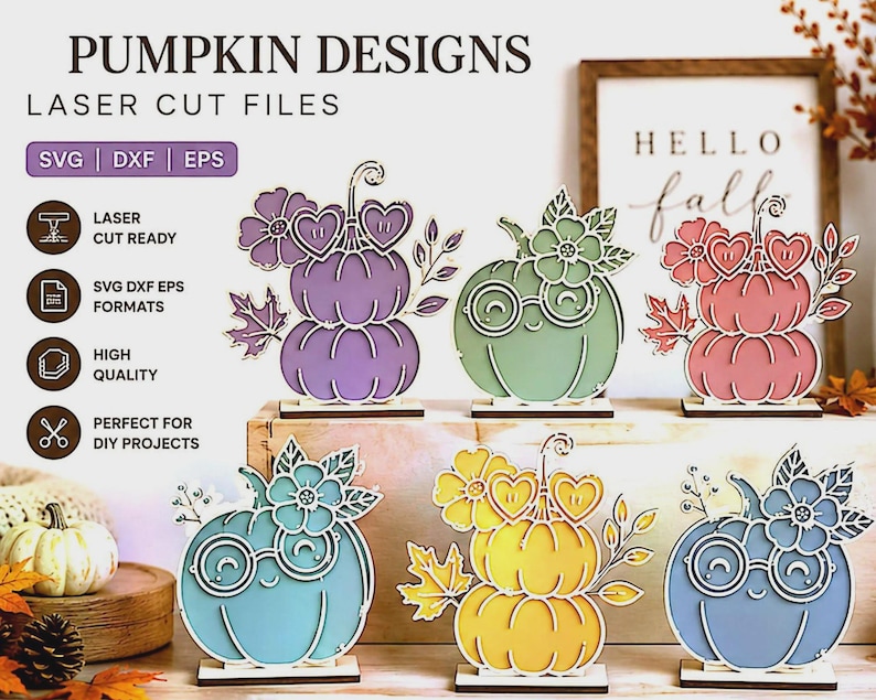 Leaf Design Dxf File Laser Cut Files for Fall Decor, Pumpkin & Flower SVG DXF EPS Files ...