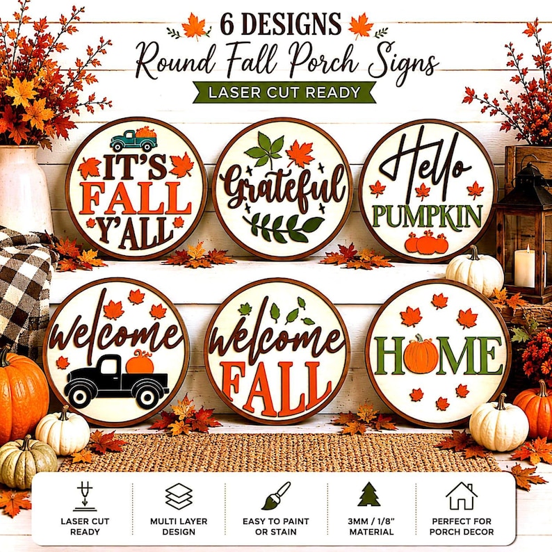 Fall Welcome Signs Set of 6, Autumn Decor, Harvest Home Wall Art ...