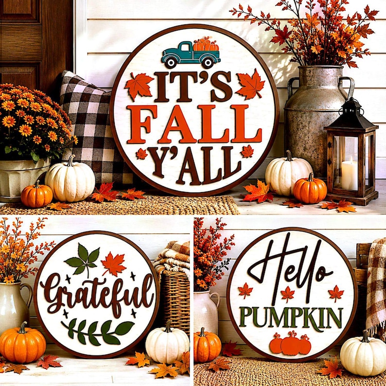 Fall Welcome Signs Set of 6, Autumn Decor, Harvest Home Wall Art ...