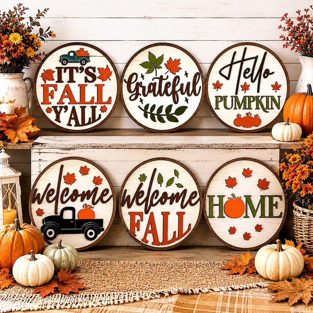 Fall Welcome Signs Set of 6, Autumn Decor, Harvest Home Wall Art ...