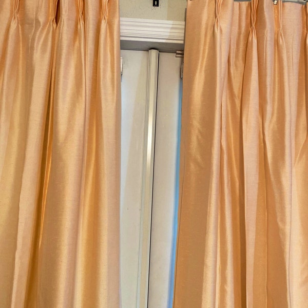 Vintage Pleated Drape Lined 50” W x 84” Pale Peach Satin Nubby Weave