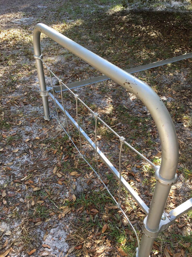 Full Size Iron Metal Tube Style Bed Frame Cottage Farmhouse Decor at B Street Vintage