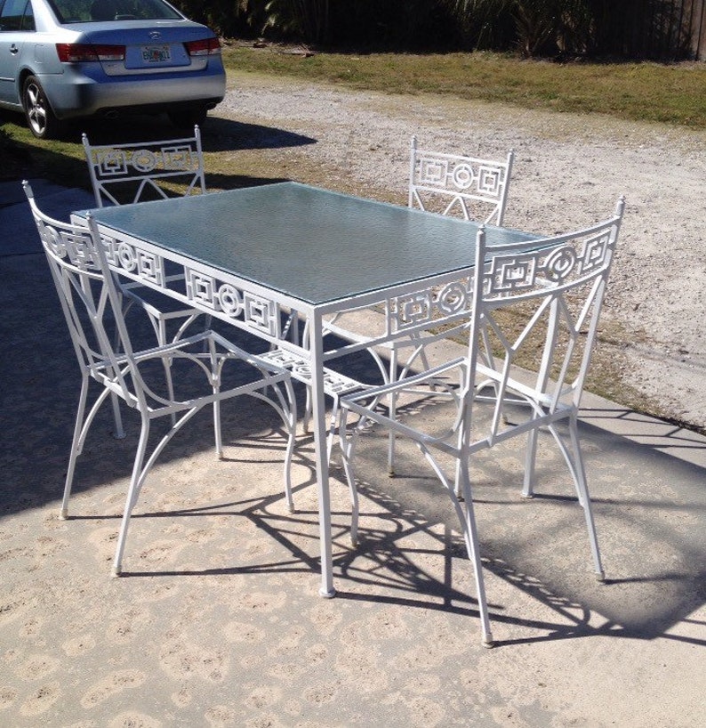 ALUMINUM PATIO GREEK Key Design Table Four Chairs Palm Beach Mid Century Retro Outdoor Living