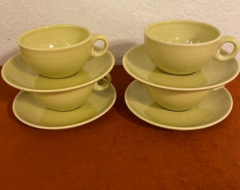 Russel Wright Iroquois Casual China Avocado Cup and Saucer Set of Four
