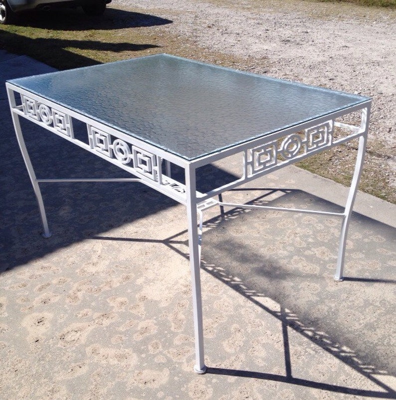 ALUMINUM PATIO GREEK Key Design Table Four Chairs Palm Beach Mid Century Retro Outdoor Living
