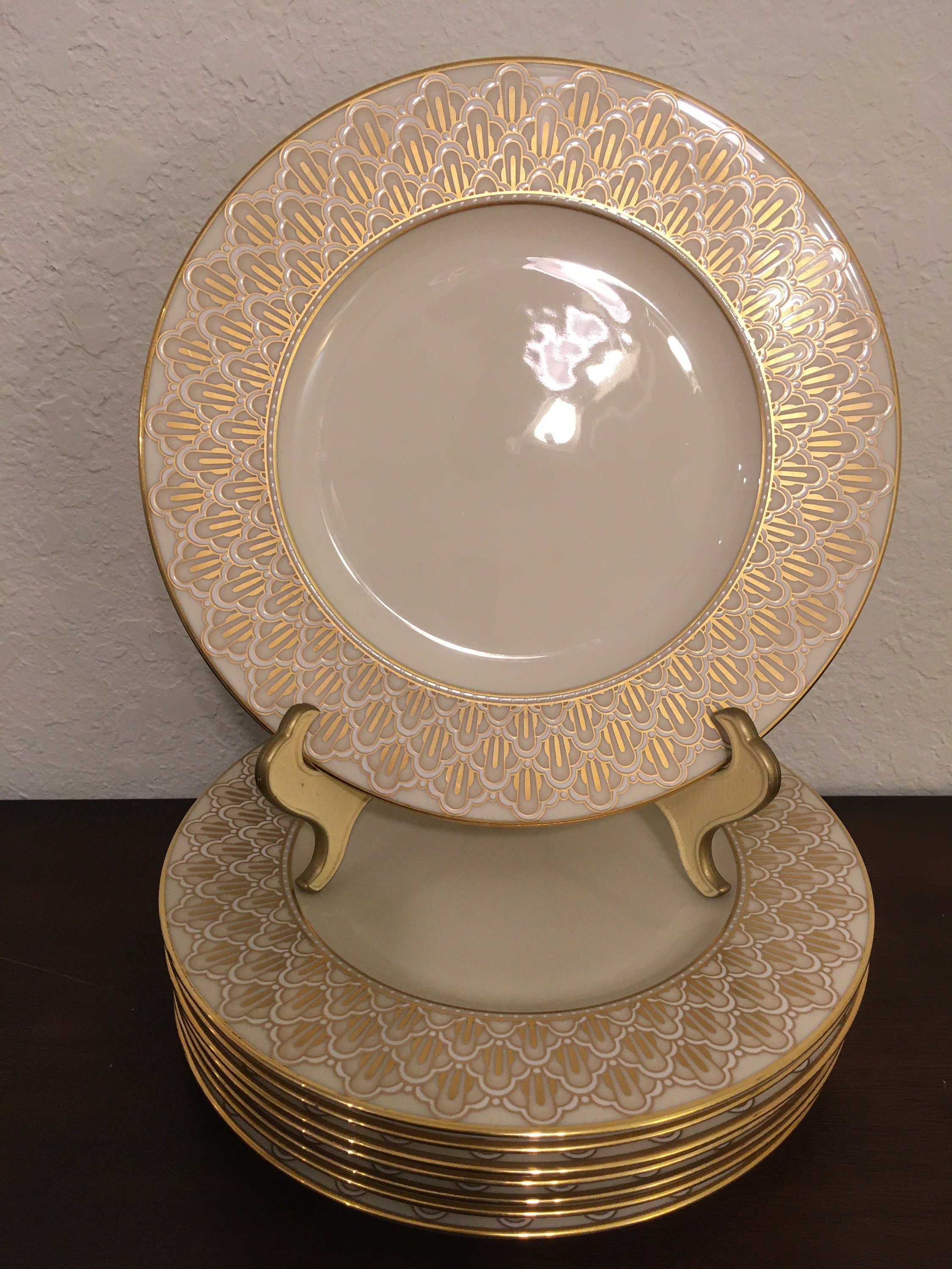 Lenox Jacquard Gold Luncheon Plates Set of Eight Shell Like Etsy
