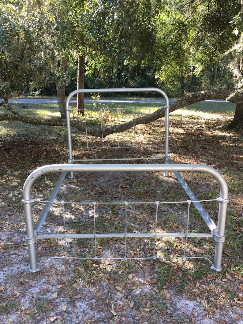 Full Size Iron Metal Tube Style Bed Frame Cottage Farmhouse Decor at B Street Vintage