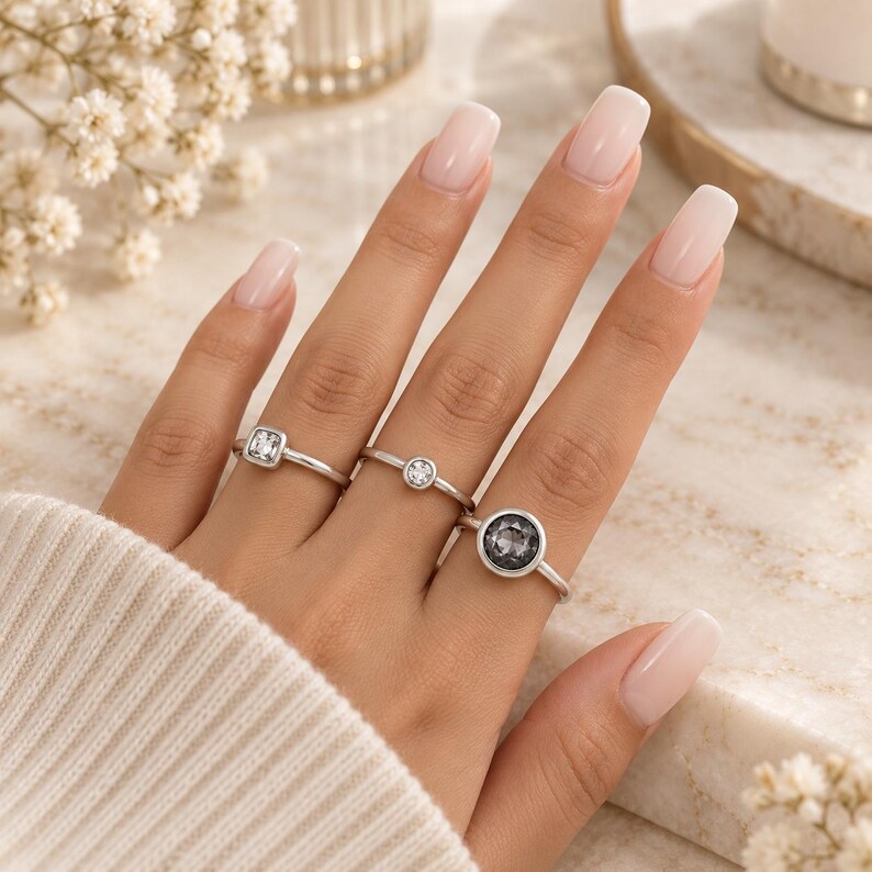 Silverringset, minimalistiska stapelbara ringar, 3-delat nätt ringset, moderna vardagssmycken, present till henne bild 5