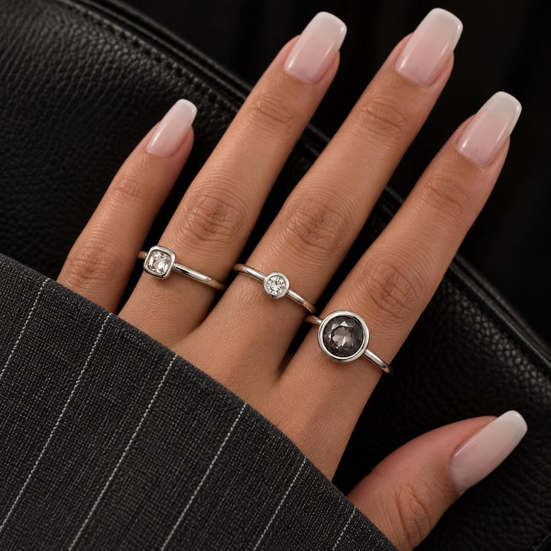 Silverringset, minimalistiska stapelbara ringar, 3-delat nätt ringset, moderna vardagssmycken, present till henne bild 4