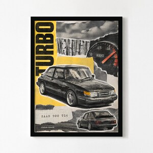 Saab 900 Turbo 16 1987 Poster, Yellow - Car Art Print, Framed or Unframed