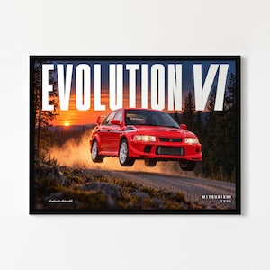 Mitsubishi Lancer Evolution VI 2001 Poster, Red - JDM Car Art Print, Framed or Unframed