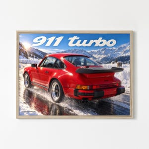 Affiche Porsche 911 Turbo 930 1985, rouge indien - Impression d'art automobile, avec ou sans cadre