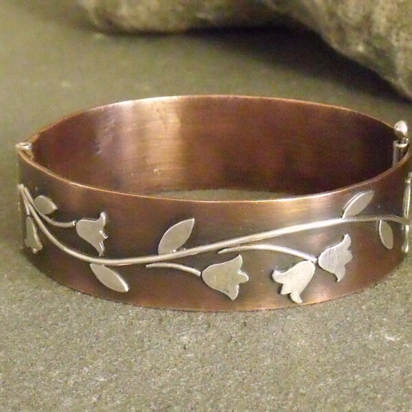 Bracelet - Copper and Sterling Hinged Bangle Bracelet