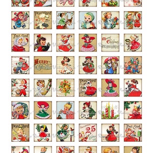 Christmas 1 Inch Square images, Printable Digital Collage Sheets, Instant Download, Retro Vintage Graphics image 2