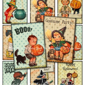 INSTANT DOWNLOAD, Halloween Digital Collage Sheet atc's, Retro Vintage Inspired Printables for Tags, Cards, Scrapbooking, Labels, aceo