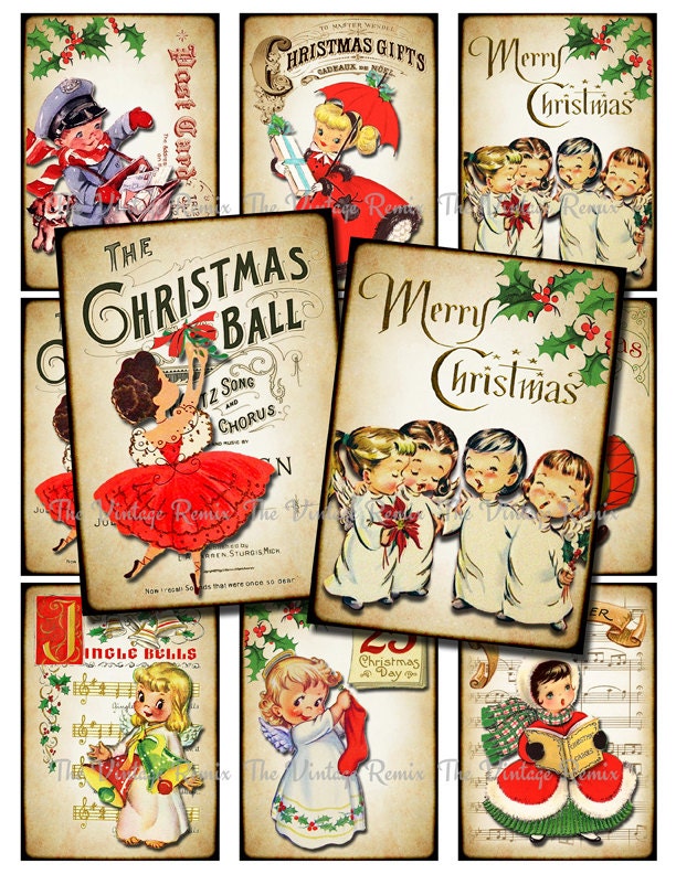 INSTANT DOWNLOAD Christmas Digital Collage Sheet, Printable Labels of…