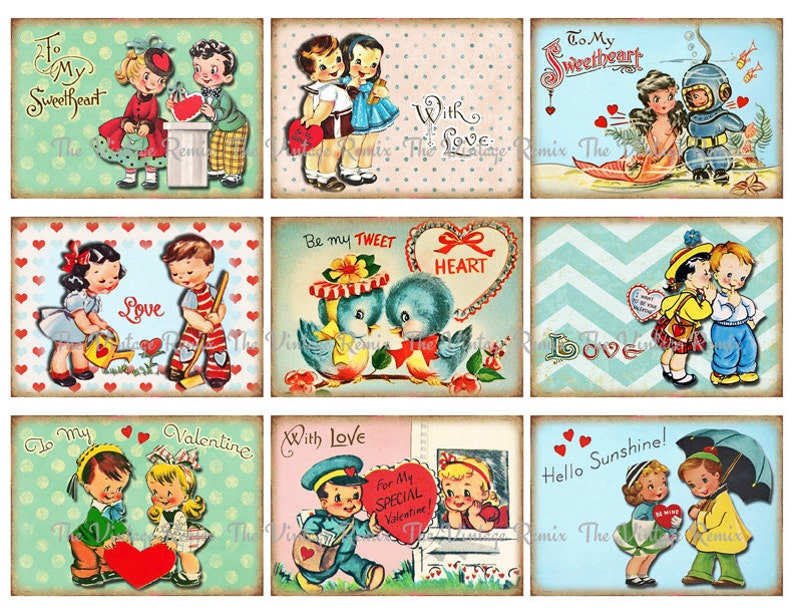 atc aceo Digital collage sheet of retro cards INSTANT DOWNLOAD scrapbooking and more vintage couples for tags Printable Valentines