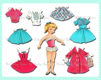 DOWNLOAD INSTANTÂNEO, folha de colagem digital, boneca de papel, impressão retrô inspirada no vintage