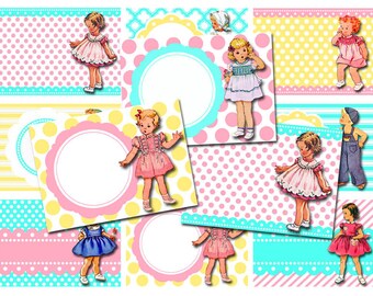 DIREKT NEDLADDNING, Digitalt collageark, Utskrivbara etiketter för skolan, Retro vintage barn, Placeringskort för födelsedagsfester, atc aceo