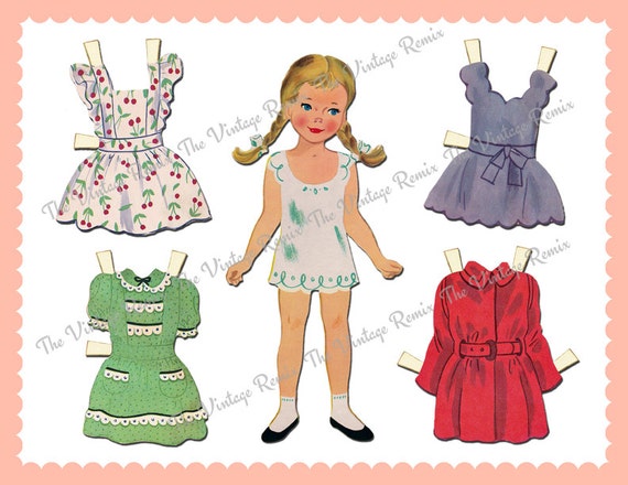 INSTANT DOWNLOAD Vintage Reproduction Paper Doll Printable Blonde Girl With Pigtails Digital Collage Sheet Etsy