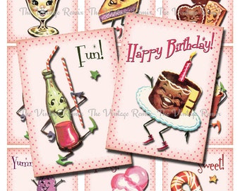 INSTANT DOWNLOAD, Printables, Retro Candy Birthday Party, Digital Collage Sheet, ATC