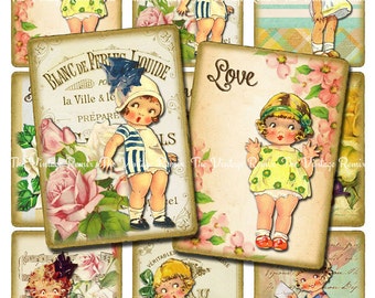 INSTANT DOWNLOAD afdrukbare digitale Collage blad, Vintage meisjes, veranderde kunst Tags