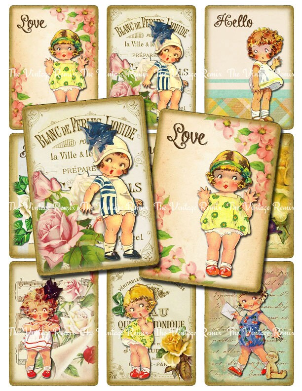 INSTANT DOWNLOAD Printable Digital Collage Sheet, Vintage Girls, Alte…