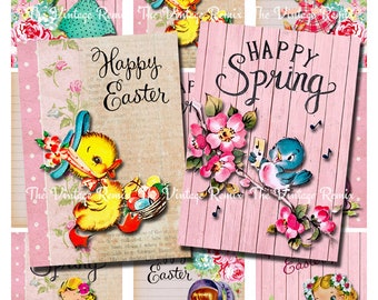 Instant Download, Printable Easter Spring Cards, Digital Download, Collage Sheet, Set of 9 designs.