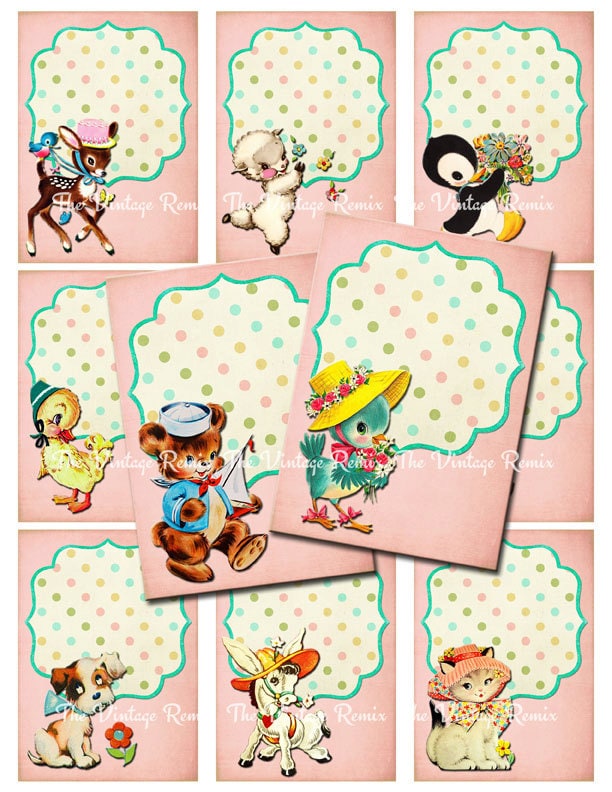 INSTANT DOWNLOAD, Digital ATC Vintage Animals, Retro Bracket Frames, …
