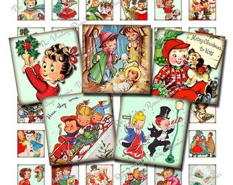 Printable 1 inch square, vintage Christmas images.  Cute for pendants, magnets, seals and more!