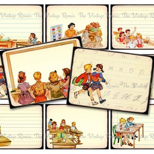 INSTANT DOWNLOAD, Printable Digital Labels, Vintage School Teacher Labels Collage Sheet, ATC sized Tags, Cute Student or Teacher Gift
