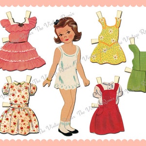 DOWNLOAD INSTANTÂNEO, boneca de papel para impressão, folha de colagem digital, bonecas de papel retrô vintage