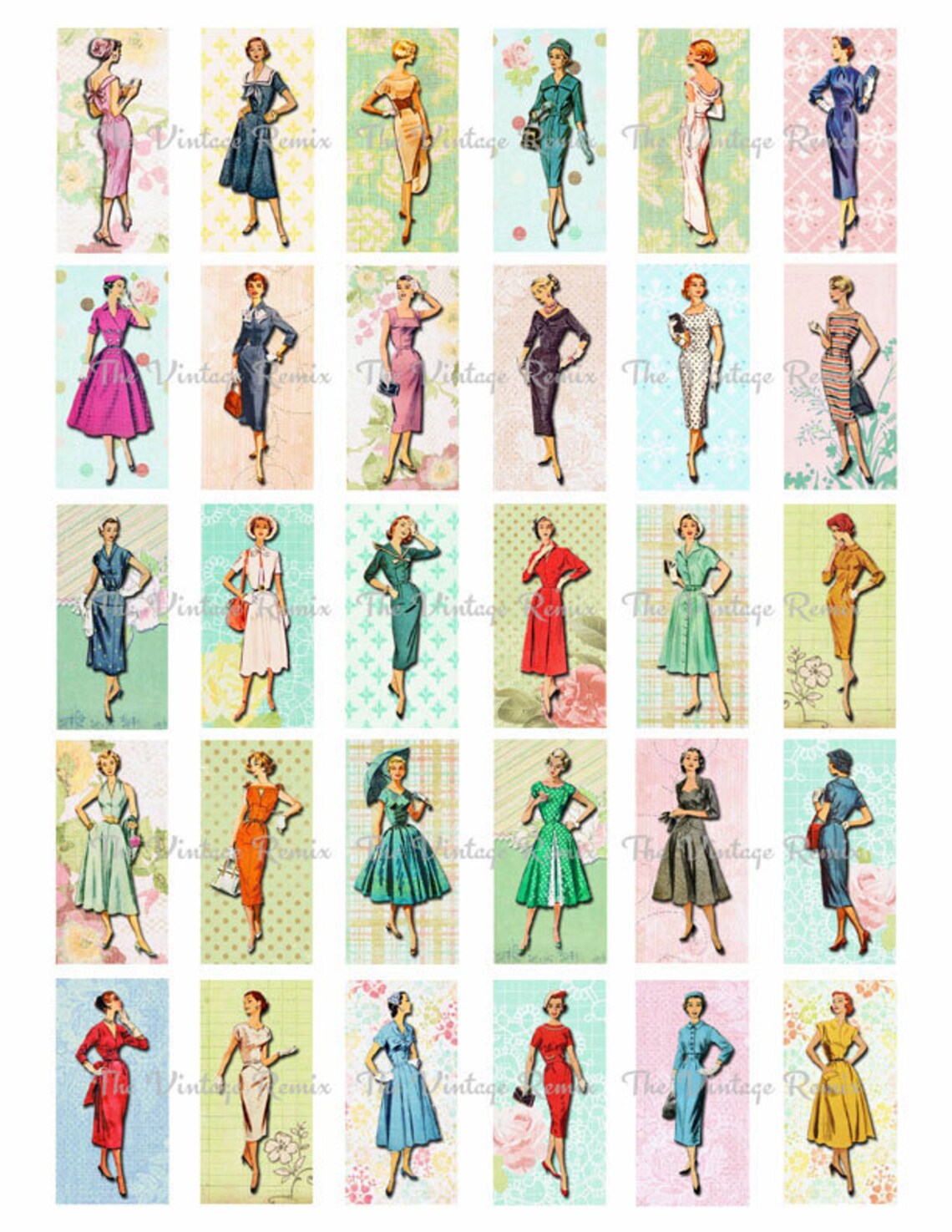 INSTANT DOWNLOAD, Digital Collage Sheet, 1 X 2 Inch Domino Size, Retro ...