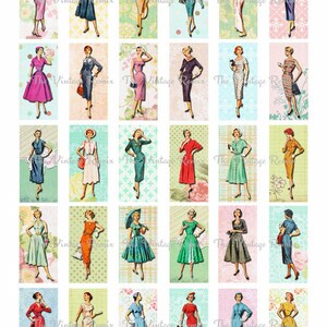INSTANT DOWNLOAD, Digital Collage Sheet, 1 X 2 Inch Domino Size, Retro ...