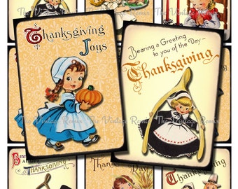 Printable Thanksgiving Digital Collage Sheet, Instant Download, Vintage graphics cute for tags, place cards, decor...