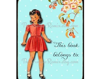 INSTANT DOWNLOAD, Printable Digital Book Plates, Shabby Chic Girl