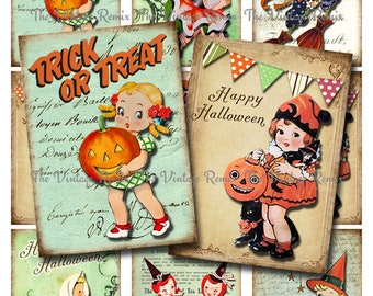 HALLOWEEN printable collage sheet.  Instant download.  Set of 9 vintage images re-designed for a unique new look!