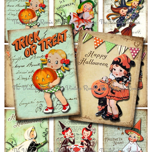 HALLOWEEN printable collage sheet.  Instant download.  Set of 9 vintage images re-designed for a unique new look!